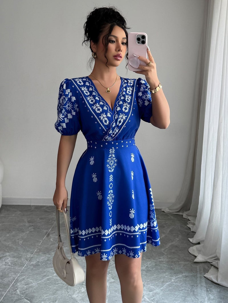 OUTZIDR White Printed V-Neck Dress - Image 2
